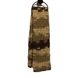 Hand Crochet Brown & Cream Scarf NEW 80X6 Fall Winter Staple Wardrobe